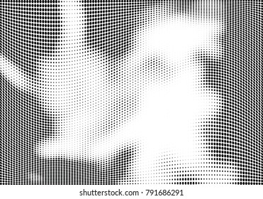 Abstract halftone wave dotted background. Futuristic twisted grunge pattern, dot, circles.  Vector modern optical pop art texture for posters, business cards, cover, labels mock-up, stickers layout