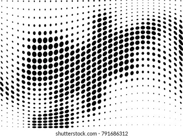 Abstract halftone wave dotted background. Futuristic twisted grunge pattern, dot, circles.  Vector modern optical pop art texture for posters, business cards, cover, labels mock-up, stickers layout