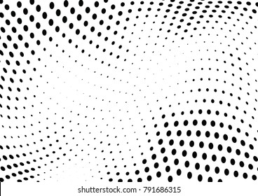 Abstract halftone wave dotted background. Futuristic twisted grunge pattern, dot, circles.  Vector modern optical pop art texture for posters, business cards, cover, labels mock-up, stickers layout