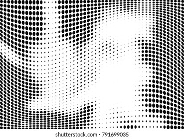 Abstract halftone wave dotted background. Futuristic twisted grunge pattern, dot, circles.  Vector modern optical pop art texture for posters, business cards, cover, labels mock-up, stickers layout
