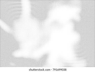 Abstract halftone wave dotted background. Futuristic twisted grunge pattern, dot, circles.  Vector modern optical pop art texture for posters, business cards, cover, labels mock-up, stickers layout