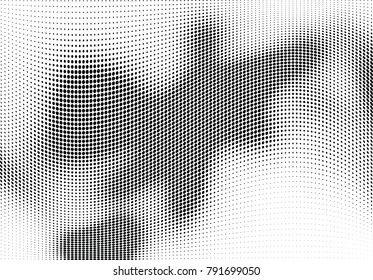 Abstract halftone wave dotted background. Futuristic twisted grunge pattern, dot, circles.  Vector modern optical pop art texture for posters, business cards, cover, labels mock-up, stickers layout