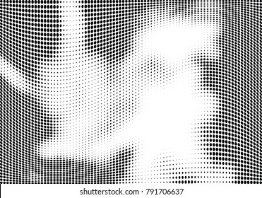 Abstract halftone wave dotted background. Futuristic twisted grunge pattern, dot, circles.  Vector modern optical pop art texture for posters, business cards, cover, labels mock-up, stickers layout