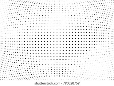 Abstract halftone wave dotted background. Futuristic twisted grunge pattern, dot, circles.  Vector modern optical pop art texture for posters, business cards, cover, labels mock-up, stickers layout