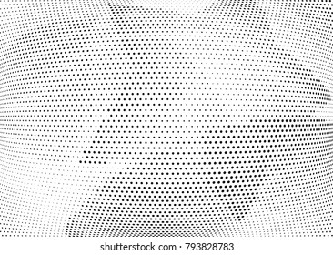 Abstract halftone wave dotted background. Futuristic twisted grunge pattern, dot, circles.  Vector modern optical pop art texture for posters, business cards, cover, labels mock-up, stickers layout