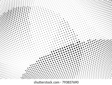 Abstract halftone wave dotted background. Futuristic twisted grunge pattern, dot, circles.  Vector modern optical pop art texture for posters, business cards, cover, labels mock-up, stickers layout