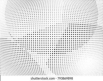 Abstract halftone wave dotted background. Futuristic twisted grunge pattern, dot, circles.  Vector modern optical pop art texture for posters, business cards, cover, labels mock-up, stickers layout