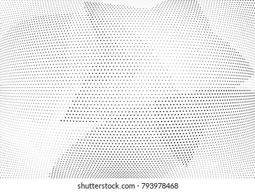 Abstract halftone wave dotted background. Futuristic twisted grunge pattern, dot, circles.  Vector modern optical pop art texture for posters, business cards, cover, labels mock-up, stickers layout