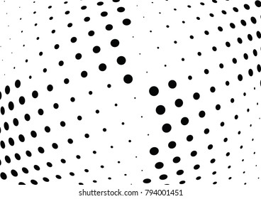 Abstract halftone wave dotted background. Futuristic twisted grunge pattern, dot, circles.  Vector modern optical pop art texture for posters, business cards, cover, labels mock-up, stickers layout