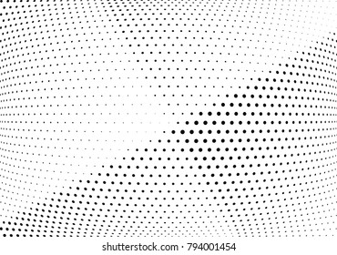 Abstract halftone wave dotted background. Futuristic twisted grunge pattern, dot, circles.  Vector modern optical pop art texture for posters, business cards, cover, labels mock-up, stickers layout