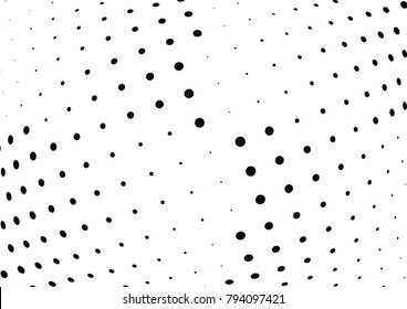 Abstract halftone wave dotted background. Futuristic twisted grunge pattern, dot, circles.  Vector modern optical pop art texture for posters, business cards, cover, labels mock-up, stickers layout