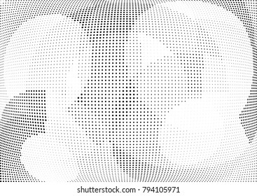 Abstract halftone wave dotted background. Futuristic twisted grunge pattern, dot, circles.  Vector modern optical pop art texture for posters, business cards, cover, labels mock-up, stickers layout