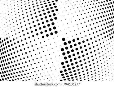 Abstract halftone wave dotted background. Futuristic twisted grunge pattern, dot, circles.  Vector modern optical pop art texture for posters, business cards, cover, labels mock-up, stickers layout