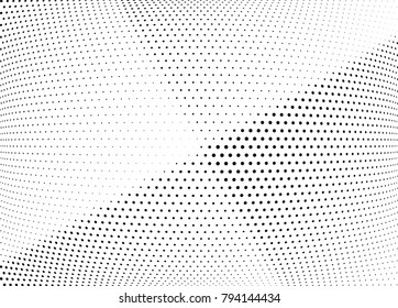 Abstract halftone wave dotted background. Futuristic twisted grunge pattern, dot, circles.  Vector modern optical pop art texture for posters, business cards, cover, labels mock-up, stickers layout