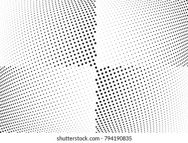 Abstract halftone wave dotted background. Futuristic twisted grunge pattern, dot, circles.  Vector modern optical pop art texture for posters, business cards, cover, labels mock-up, stickers layout