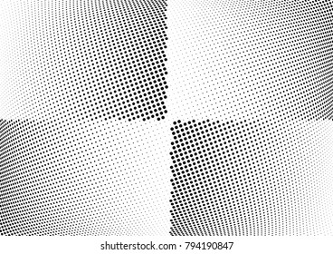 Abstract halftone wave dotted background. Futuristic twisted grunge pattern, dot, circles.  Vector modern optical pop art texture for posters, business cards, cover, labels mock-up, stickers layout