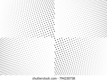 Abstract halftone wave dotted background. Futuristic twisted grunge pattern, dot, circles.  Vector modern optical pop art texture for posters, business cards, cover, labels mock-up, stickers layout