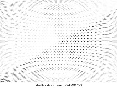 Abstract halftone wave dotted background. Futuristic twisted grunge pattern, dot, circles.  Vector modern optical pop art texture for posters, business cards, cover, labels mock-up, stickers layout