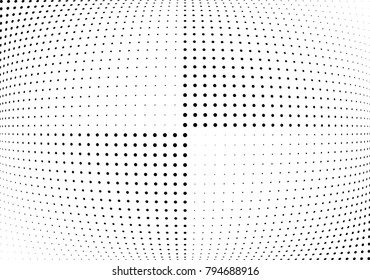 Abstract halftone wave dotted background. Futuristic twisted grunge pattern, dot, circles.  Vector modern optical pop art texture for posters, business cards, cover, labels mock-up, stickers layout