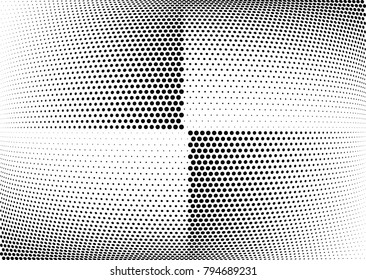 Abstract halftone wave dotted background. Futuristic twisted grunge pattern, dot, circles.  Vector modern optical pop art texture for posters, business cards, cover, labels mock-up, stickers layout