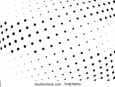 Abstract halftone wave dotted background. Futuristic twisted grunge pattern, dot, circles.  Vector modern optical pop art texture for posters, business cards, cover, labels mock-up, stickers layout