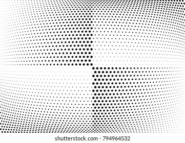 Abstract halftone wave dotted background. Futuristic twisted grunge pattern, dot, circles.  Vector modern optical pop art texture for posters, business cards, cover, labels mock-up, stickers layout