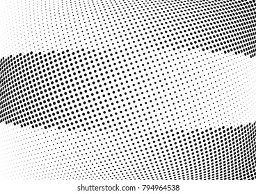 Abstract halftone wave dotted background. Futuristic twisted grunge pattern, dot, circles.  Vector modern optical pop art texture for posters, business cards, cover, labels mock-up, stickers layout