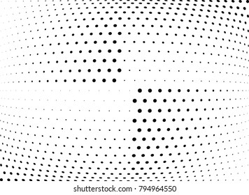 Abstract halftone wave dotted background. Futuristic twisted grunge pattern, dot, circles.  Vector modern optical pop art texture for posters, business cards, cover, labels mock-up, stickers layout