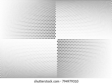 Abstract halftone wave dotted background. Futuristic twisted grunge pattern, dot, circles.  Vector modern optical pop art texture for posters, business cards, cover, labels mock-up, stickers layout
