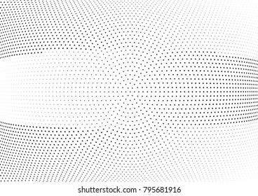 Abstract halftone wave dotted background. Futuristic twisted grunge pattern, dot, circles.  Vector modern optical pop art texture for posters, business cards, cover, labels mock-up, stickers layout