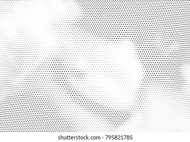 Abstract halftone wave dotted background. Futuristic twisted grunge pattern, dot, circles.  Vector modern optical pop art texture for posters, business cards, cover, labels mock-up, stickers layout
