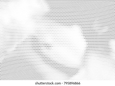 Abstract halftone wave dotted background. Futuristic twisted grunge pattern, dot, circles.  Vector modern optical pop art texture for posters, business cards, cover, labels mock-up, stickers layout