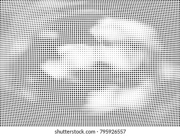 Abstract halftone wave dotted background. Futuristic twisted grunge pattern, dot, circles.  Vector modern optical pop art texture for posters, business cards, cover, labels mock-up, stickers layout