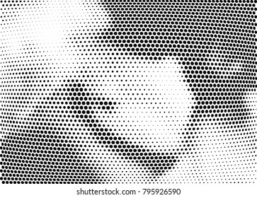 Abstract halftone wave dotted background. Futuristic twisted grunge pattern, dot, circles.  Vector modern optical pop art texture for posters, business cards, cover, labels mock-up, stickers layout