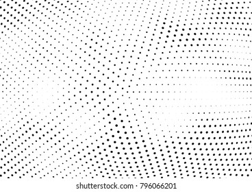 Abstract halftone wave dotted background. Futuristic twisted grunge pattern, dot, circles.  Vector modern optical pop art texture for posters, business cards, cover, labels mock-up, stickers layout