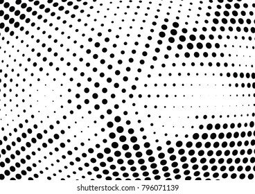 Abstract halftone wave dotted background. Futuristic twisted grunge pattern, dot, circles.  Vector modern optical pop art texture for posters, business cards, cover, labels mock-up, stickers layout