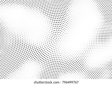 Abstract halftone wave dotted background. Futuristic twisted grunge pattern, dot, circles.  Vector modern optical pop art texture for posters, business cards, cover, labels mock-up, stickers layout