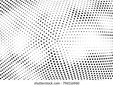 Abstract halftone wave dotted background. Futuristic twisted grunge pattern, dot, circles.  Vector modern optical pop art texture for posters, business cards, cover, labels mock-up, stickers layout