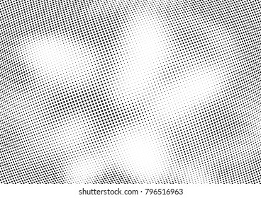 Abstract halftone wave dotted background. Futuristic twisted grunge pattern, dot, circles.  Vector modern optical pop art texture for posters, business cards, cover, labels mock-up, stickers layout