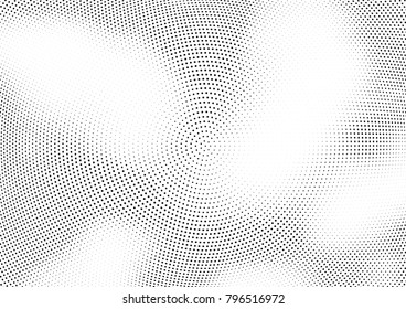 Abstract halftone wave dotted background. Futuristic twisted grunge pattern, dot, circles.  Vector modern optical pop art texture for posters, business cards, cover, labels mock-up, stickers layout
