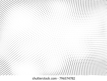 Abstract halftone wave dotted background. Futuristic twisted grunge pattern, dot, circles.  Vector modern optical pop art texture for posters, business cards, cover, labels mock-up, stickers layout