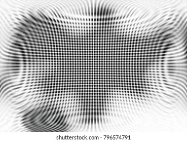 Abstract halftone wave dotted background. Futuristic twisted grunge pattern, dot, circles.  Vector modern optical pop art texture for posters, business cards, cover, labels mock-up, stickers layout