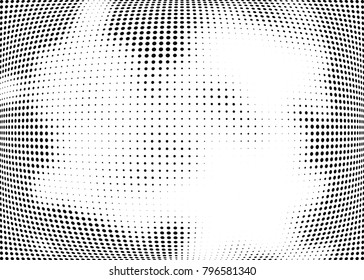 Abstract halftone wave dotted background. Futuristic twisted grunge pattern, dot, circles.  Vector modern optical pop art texture for posters, business cards, cover, labels mock-up, stickers layout