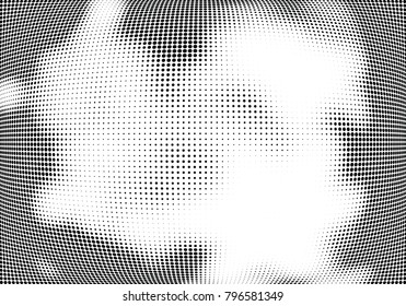 Abstract halftone wave dotted background. Futuristic twisted grunge pattern, dot, circles.  Vector modern optical pop art texture for posters, business cards, cover, labels mock-up, stickers layout