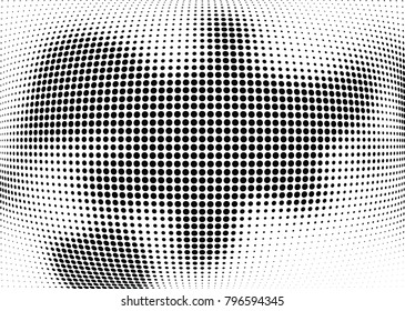 Abstract halftone wave dotted background. Futuristic twisted grunge pattern, dot, circles.  Vector modern optical pop art texture for posters, business cards, cover, labels mock-up, stickers layout