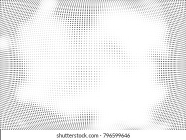 Abstract halftone wave dotted background. Futuristic twisted grunge pattern, dot, circles.  Vector modern optical pop art texture for posters, business cards, cover, labels mock-up, stickers layout