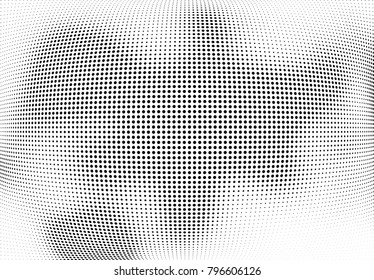 Abstract halftone wave dotted background. Futuristic twisted grunge pattern, dot, circles.  Vector modern optical pop art texture for posters, business cards, cover, labels mock-up, stickers layout