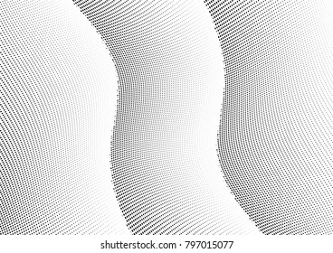 Abstract halftone wave dotted background. Futuristic twisted grunge pattern, dot, circles.  Vector modern optical pop art texture for posters, business cards, cover, labels mock-up, stickers layout