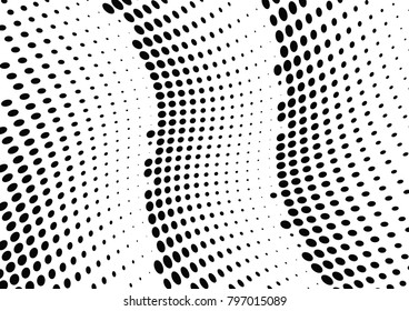 Abstract halftone wave dotted background. Futuristic twisted grunge pattern, dot, circles.  Vector modern optical pop art texture for posters, business cards, cover, labels mock-up, stickers layout