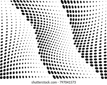 Abstract halftone wave dotted background. Futuristic twisted grunge pattern, dot, circles.  Vector modern optical pop art texture for posters, business cards, cover, labels mock-up, stickers layout